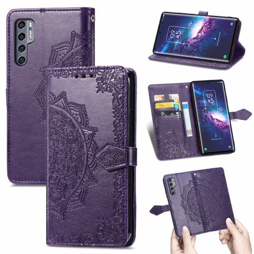 TCL 20 Pro 5G Mandala Flower Embossed Horizontal Flip Leather Case with Bracket / Card Slot / Wallet / Lanyard - Purple