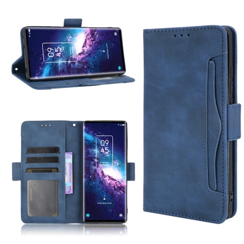 TCL 20 Pro 5G Skin Feel Calf Pattern Horizontal Flip Leather Case with Holder & Card Slots & Photo Frame - Blue