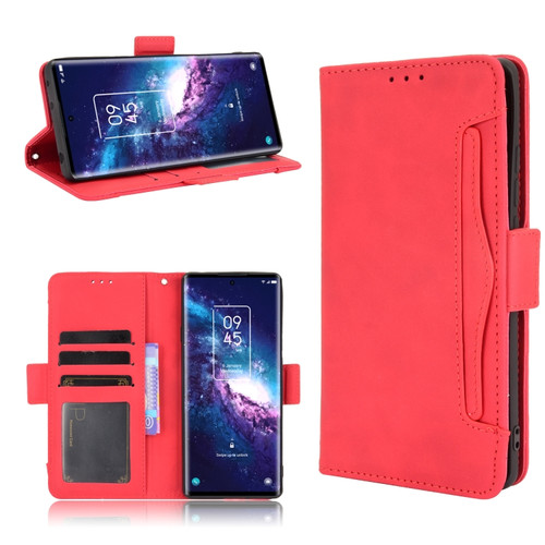 TCL 20 Pro 5G Skin Feel Calf Pattern Horizontal Flip Leather Case with Holder & Card Slots & Photo Frame - Red