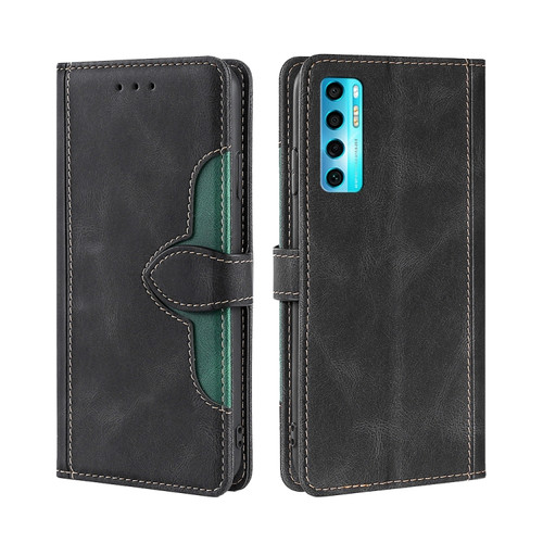 TCL 20 Pro 5G Skin Feel Straw Hat Magnetic Buckle Leather Phone Case - Black
