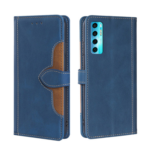 TCL 20 Pro 5G Skin Feel Straw Hat Magnetic Buckle Leather Phone Case - Blue