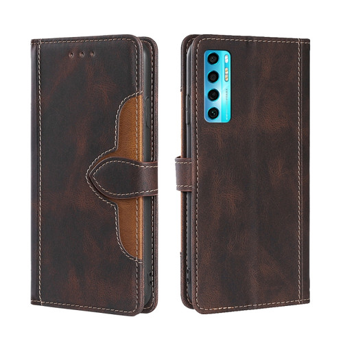 TCL 20 Pro 5G Skin Feel Straw Hat Magnetic Buckle Leather Phone Case - Brown