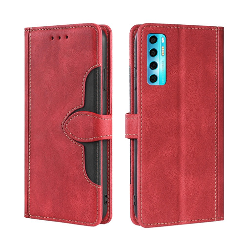 TCL 20 Pro 5G Skin Feel Straw Hat Magnetic Buckle Leather Phone Case - Red