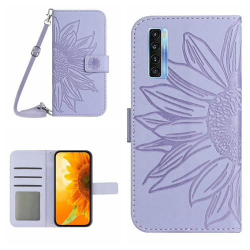 TCL 20 Pro 5G Skin Feel Sun Flower Pattern Flip Leather Phone Case with Lanyard - Purple