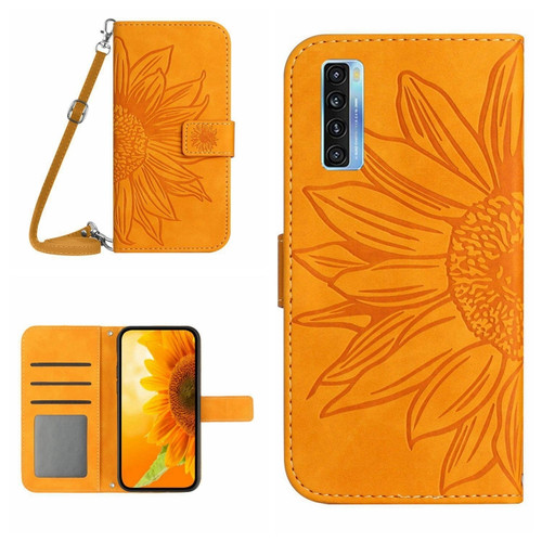 TCL 20 Pro 5G Skin Feel Sun Flower Pattern Flip Leather Phone Case with Lanyard - Yellow