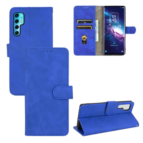 TCL 20 Pro 5G Solid Color Skin Feel Magnetic Buckle Horizontal Flip Calf Texture PU Leather Case with Holder & Card Slots & Wallet - Blue