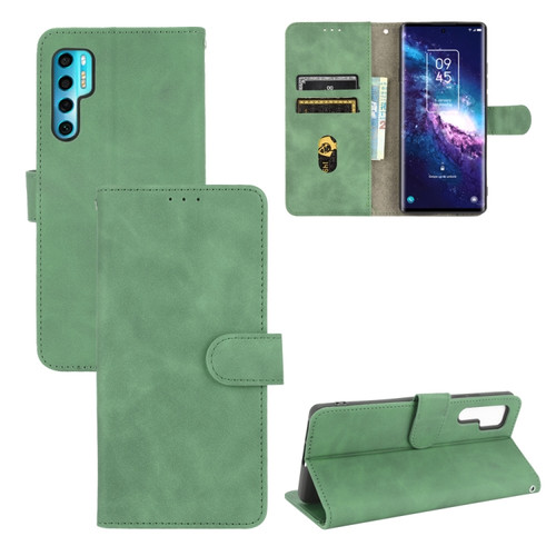 TCL 20 Pro 5G Solid Color Skin Feel Magnetic Buckle Horizontal Flip Calf Texture PU Leather Case with Holder & Card Slots & Wallet - Green