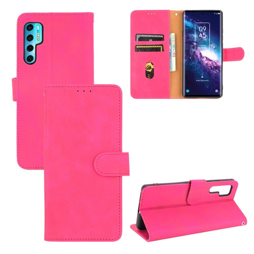 TCL 20 Pro 5G Solid Color Skin Feel Magnetic Buckle Horizontal Flip Calf Texture PU Leather Case with Holder & Card Slots & Wallet - Rose Red