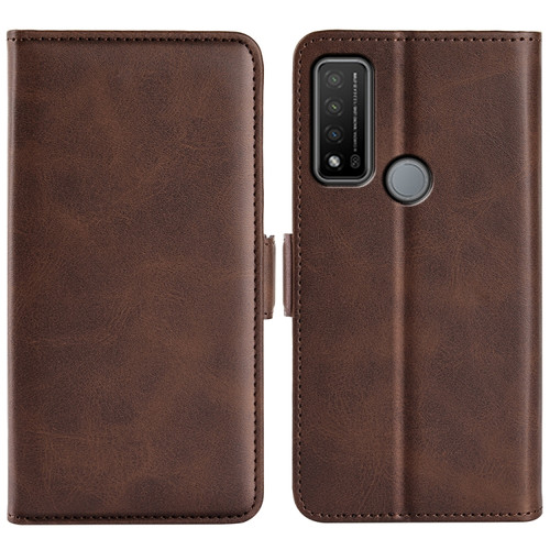 TCL 20 R 5G Dual-side Magnetic Buckle Horizontal Flip Phone Leather Case with Holder & Card Slots & Wallet - Brown