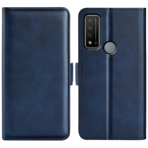 TCL 20 R 5G Dual-side Magnetic Buckle Horizontal Flip Phone Leather Case with Holder & Card Slots & Wallet - Dark Blue