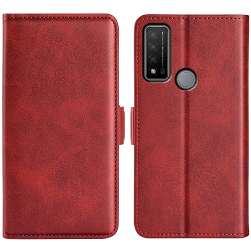 TCL 20 R 5G Dual-side Magnetic Buckle Horizontal Flip Phone Leather Case with Holder & Card Slots & Wallet - Red