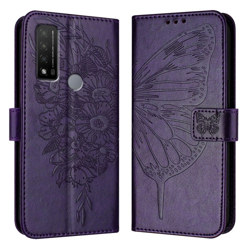 TCL 20 R 5G Embossed Butterfly Leather Phone Case - Dark Purple
