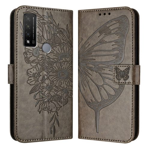 TCL 20 R 5G Embossed Butterfly Leather Phone Case - Grey