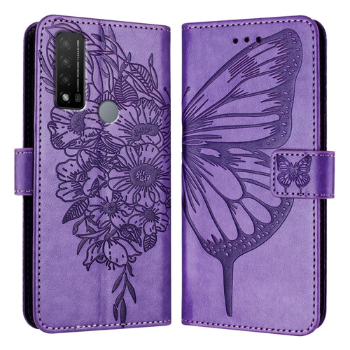 TCL 20 R 5G Embossed Butterfly Leather Phone Case - Light Purple