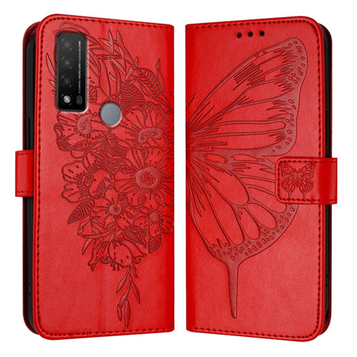 TCL 20 R 5G Embossed Butterfly Leather Phone Case - Red