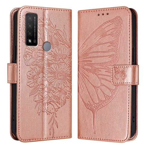 TCL 20 R 5G Embossed Butterfly Leather Phone Case - Rose Gold