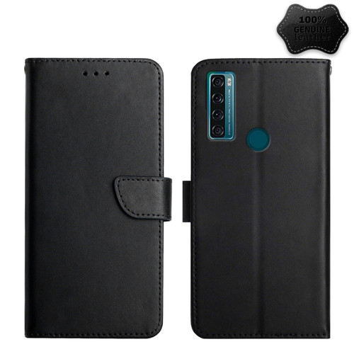 TCL 20 R 5G Genuine Leather Fingerprint-proof Flip Phone Case - Black