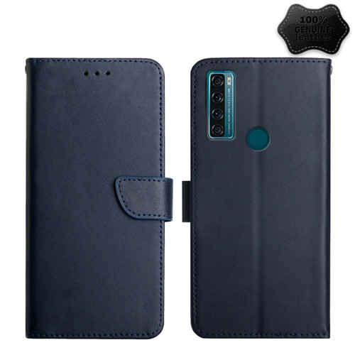 TCL 20 R 5G Genuine Leather Fingerprint-proof Flip Phone Case - Blue