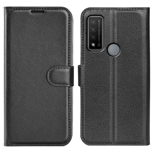 TCL 20 R 5G Litchi Texture Horizontal Flip Phone Protective Case with Holder & Card Slots & Wallet - Black