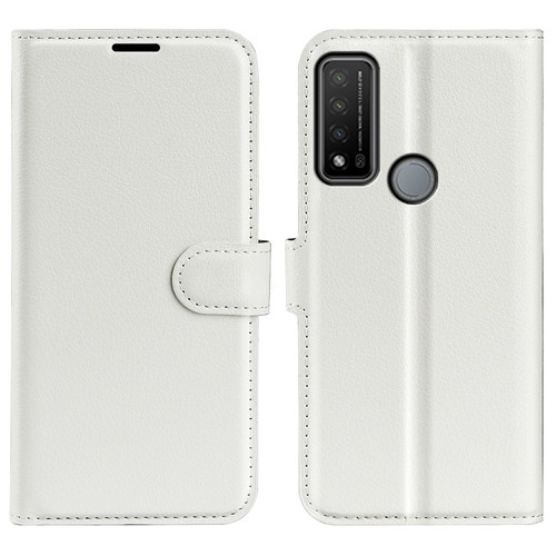 TCL 20 R 5G Litchi Texture Horizontal Flip Phone Protective Case with Holder & Card Slots & Wallet - White