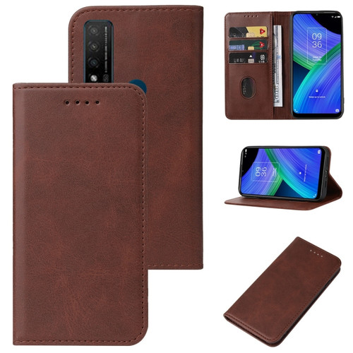 TCL 20 R 5G Magnetic Closure Leather Phone Case - Brown