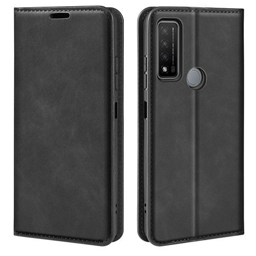 TCL 20 R 5G Retro-skin Business Magnetic Suction Phone Leather Case with Holder & Card Slots & Wallet - Black