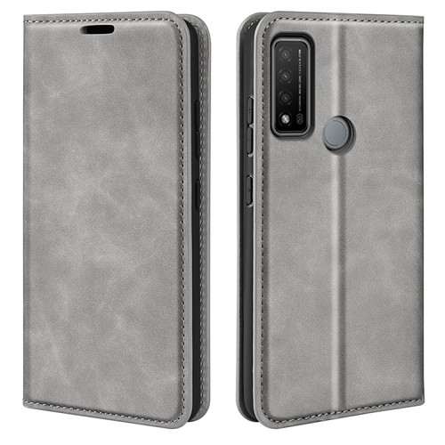 TCL 20 R 5G Retro-skin Business Magnetic Suction Phone Leather Case with Holder & Card Slots & Wallet - Grey