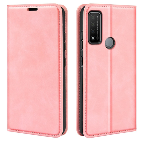 TCL 20 R 5G Retro-skin Business Magnetic Suction Phone Leather Case with Holder & Card Slots & Wallet - Pink