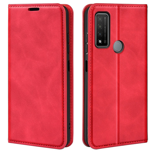 TCL 20 R 5G Retro-skin Business Magnetic Suction Phone Leather Case with Holder & Card Slots & Wallet - Red