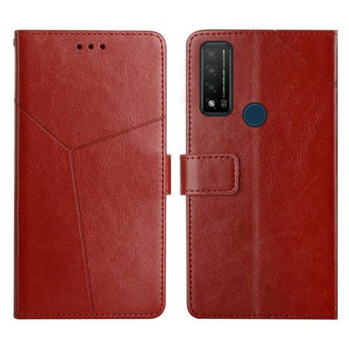TCL 20 R 5G Y Stitching Horizontal Flip Leather Phone Case - Brown