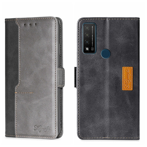 TCL 20 R 5G/Bremen/20 AX 5G Contrast Color Side Buckle Leather Phone Case - Black + Grey