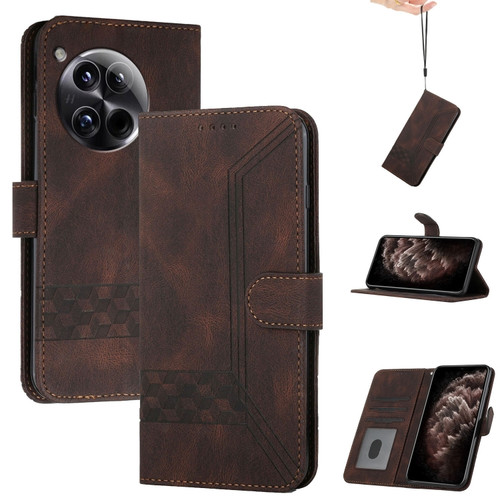 Cubic Skin Feel Flip Leather Phone Case OnePlus 12 - Brown