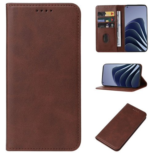 OnePlus 10 Pro Magnetic Closure Leather Phone Case - Brown