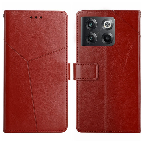 OnePlus 10T / Ace Pro HT01 Y-shaped Pattern Flip Leather Phone Case - Brown
