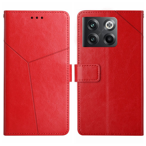 OnePlus 10T / Ace Pro HT01 Y-shaped Pattern Flip Leather Phone Case - Red