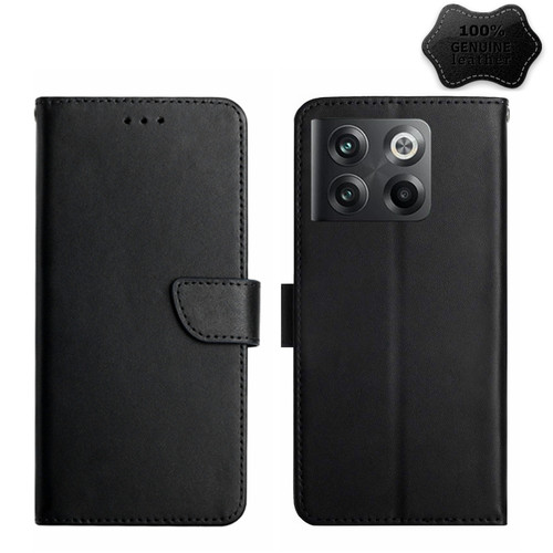 OnePlus 10T / Ace Pro HT02 Genuine Leather Fingerprint-proof Flip Phone Case - Black
