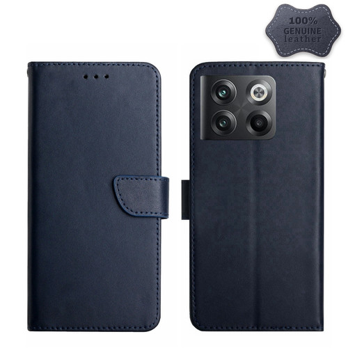 OnePlus 10T / Ace Pro HT02 Genuine Leather Fingerprint-proof Flip Phone Case - Blue