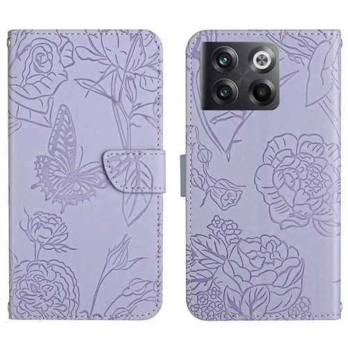 OnePlus 10T / Ace Pro HT03 Skin Feel Butterfly Embossed Flip Leather Phone Case - Purple