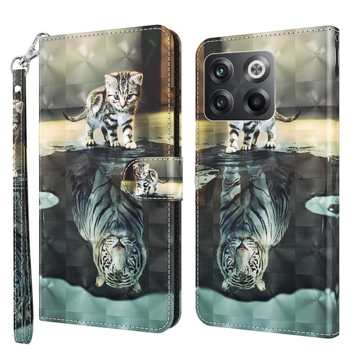OnePlus 10T 3D Painting Pattern TPU + PU Phone Case - Cat Tiger