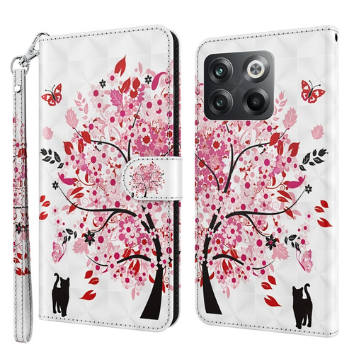 OnePlus 10T 3D Painting Pattern TPU + PU Phone Case - Cat Under The Tree