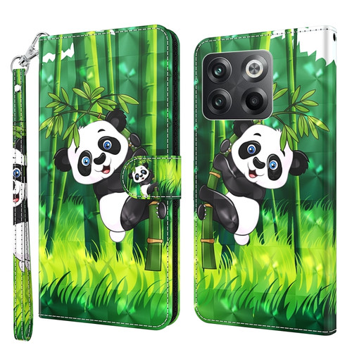OnePlus 10T 3D Painting Pattern TPU + PU Phone Case - Panda Climbing Bamboo