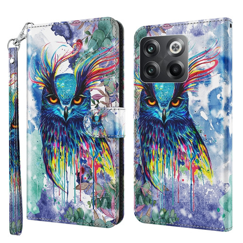 OnePlus 10T 3D Painting Pattern TPU + PU Phone Case - Watercolor Owl