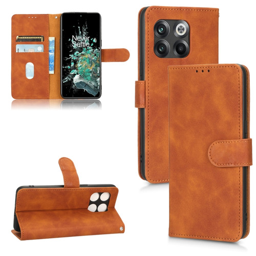 OnePlus 10T 5G Skin Feel Magnetic Flip Leather Phone Case - Brown
