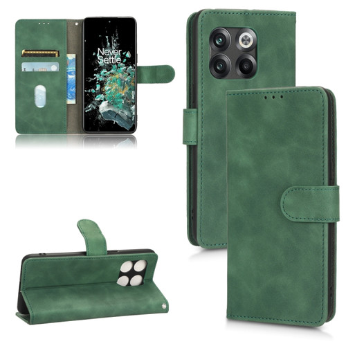 OnePlus 10T 5G Skin Feel Magnetic Flip Leather Phone Case - Green