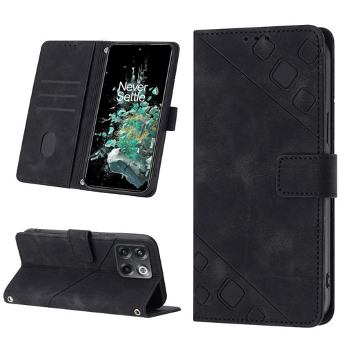 OnePlus 10T 5G Skin-feel Embossed Leather Phone Case - Black
