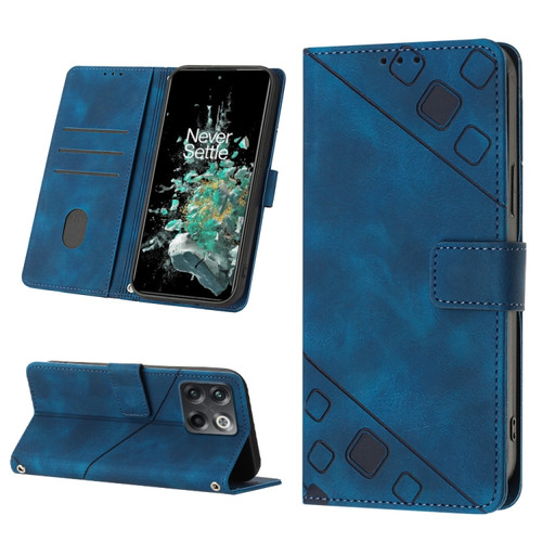 OnePlus 10T 5G Skin-feel Embossed Leather Phone Case - Blue