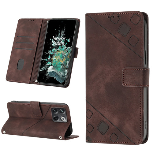 OnePlus 10T 5G Skin-feel Embossed Leather Phone Case - Brown