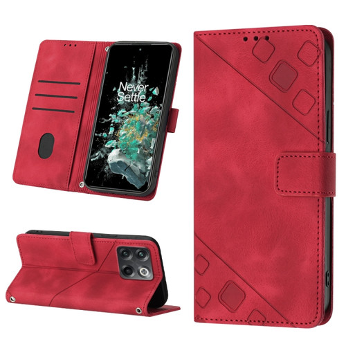 OnePlus 10T 5G Skin-feel Embossed Leather Phone Case - Red