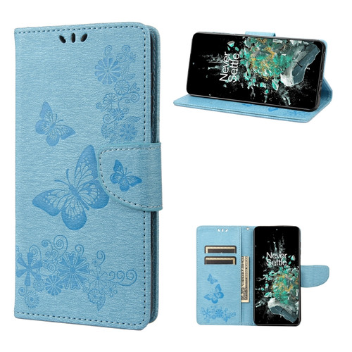 OnePlus 10T Butterfly Embossed Horizontal Flip Leather Phone Case - Blue
