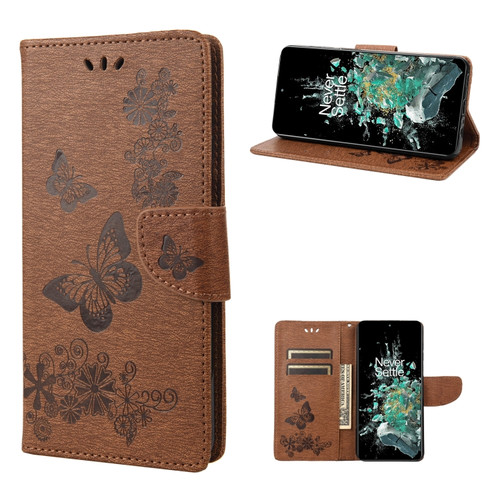 OnePlus 10T Butterfly Embossed Horizontal Flip Leather Phone Case - Brown
